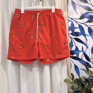 Men’s J. McLaughlin Orange Tropical Print Swim Trunks Size Large